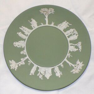 Vintage Sage Green Wedgwood Jasperware Round Plate Dish 9 1/4" #4012